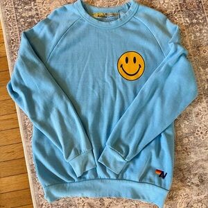 Aviator Nation Light Blue Smiley Crewneck Sweater M